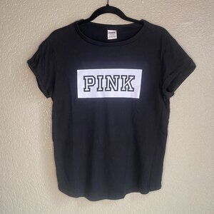 Victoria Secret PINK Black Pink Logo Short Sleeve T-Shirt Size Large